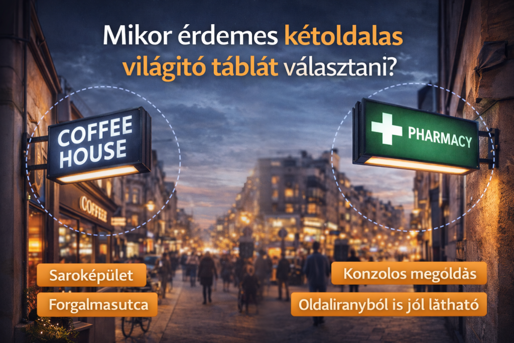 kétoldalas világító tábla