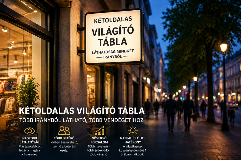 kétoldalas világító tábla
